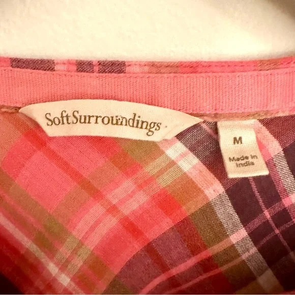 Soft Surroundings Plaid Short Sleeve Top Size Medium - Picture 3 of 12